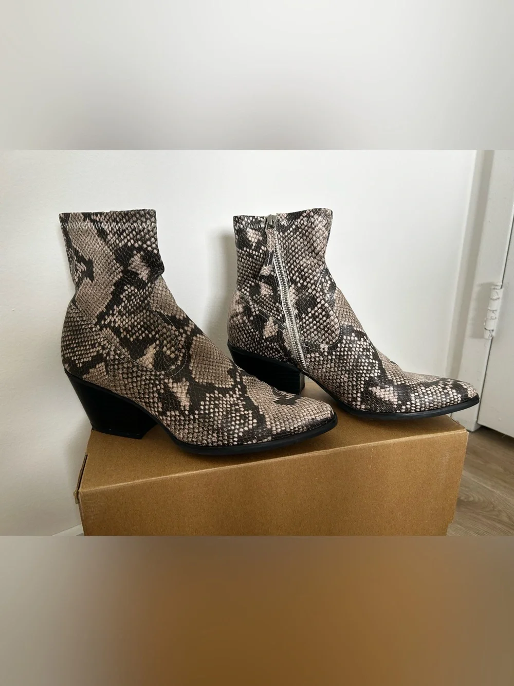 Dolce Vita Snake-Print Pointed Ankle Boots with Side Zip